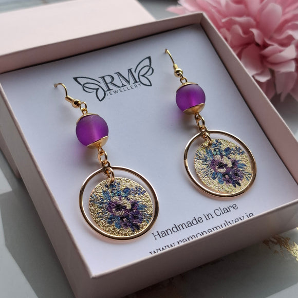 Purple flower earrings