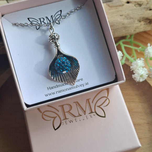 Teal leaf necklace