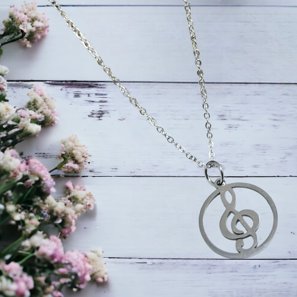 18ct White Gold Diamond Musical Note Necklace | Cerrone