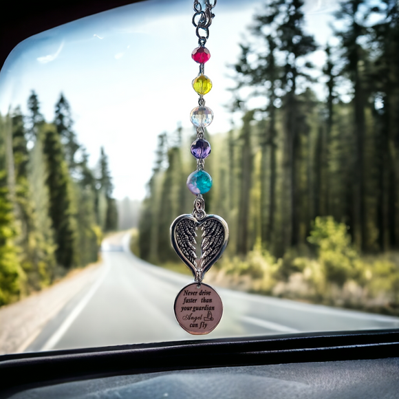 Never drive faster than your guardian angel can fly sales car charm