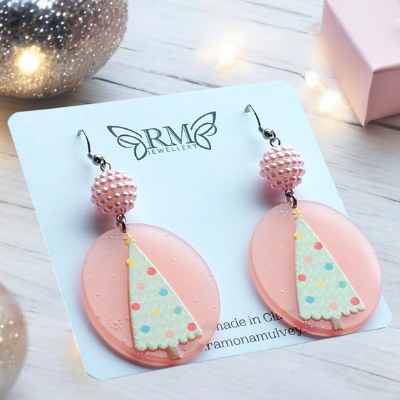 Pink Christmas earrings