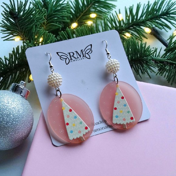 Pink Christmas earrings