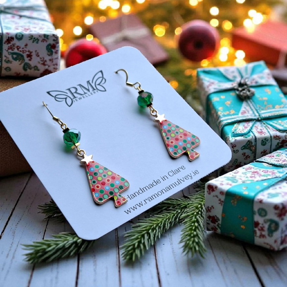 Retro Christmas Tree Earrings