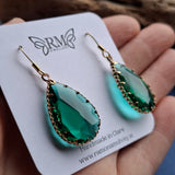Green tear drop earrings