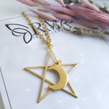 Star and moon gold necklace