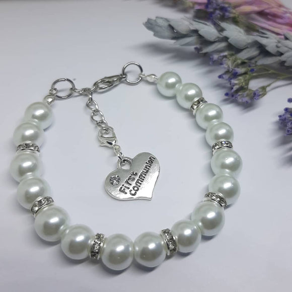 Pearl Communion Bracelet with Charm