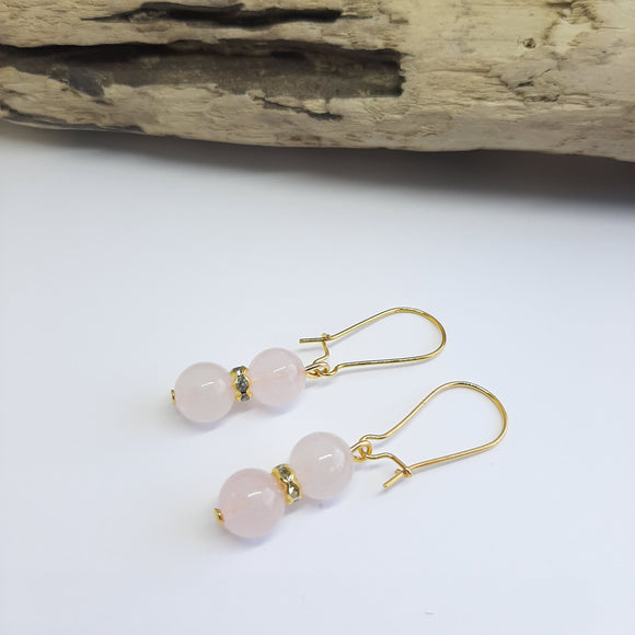 Rose quartz gold earrings